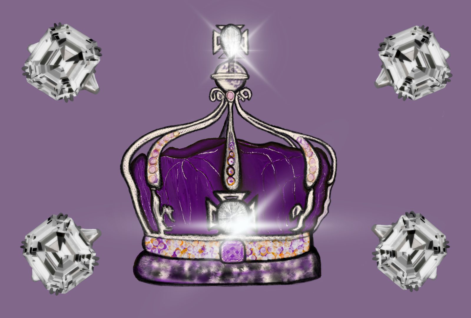 Digital artwork artwork Iconic Jewels Koh-i-Noor diamond Queen Elizabeth-crown by Elisa Losito student at Istituto Marangoni Firenze