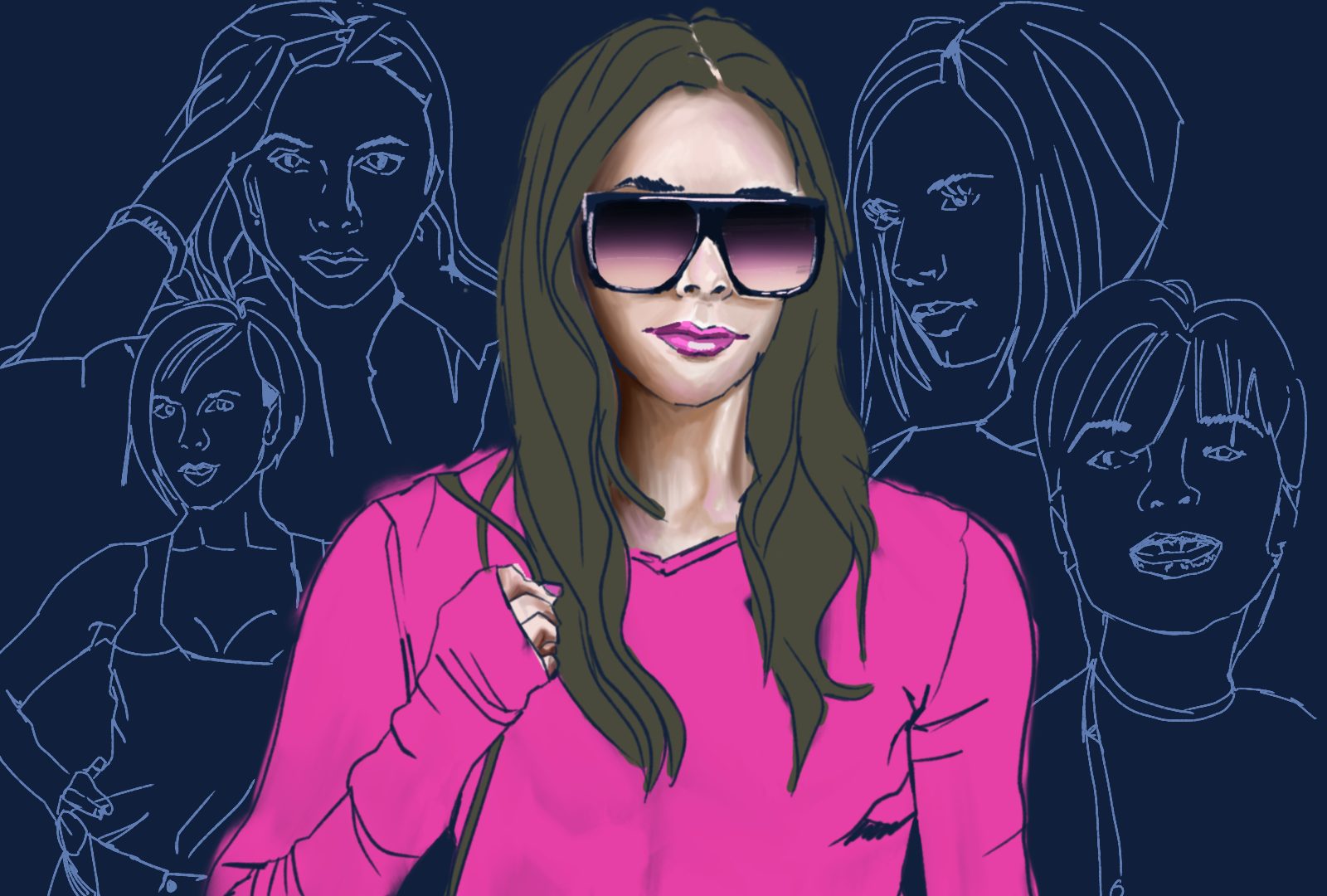 Digital artwork inspired by Victoria Beckham's Netflix series by Diana Kolikova student at Istituto Marangoni Firenze.