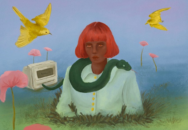 Digital illustration inspired by AI and its impact on fashion design.