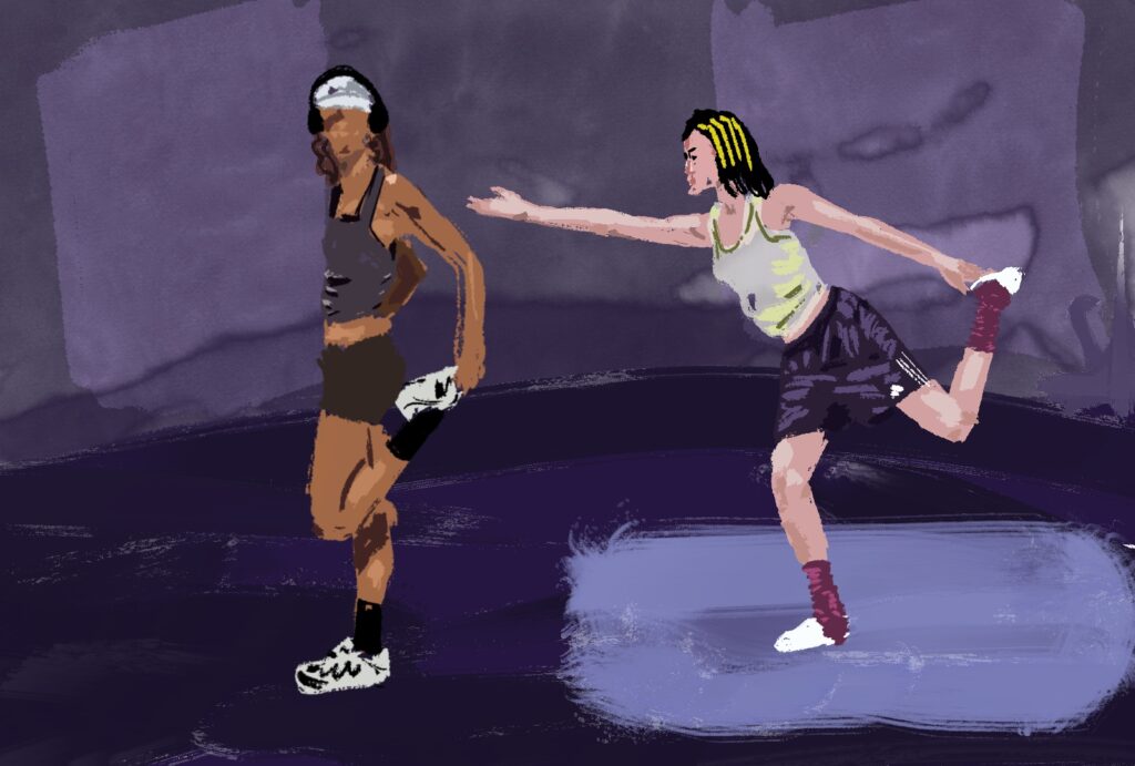 Digital illustration exploring athleisure and the rise of workout wear in fashion.