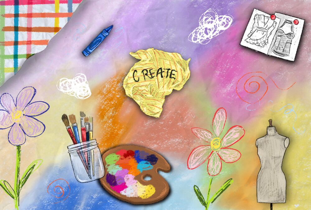 Drawing focused on creative block and new ways to spark inspiration.