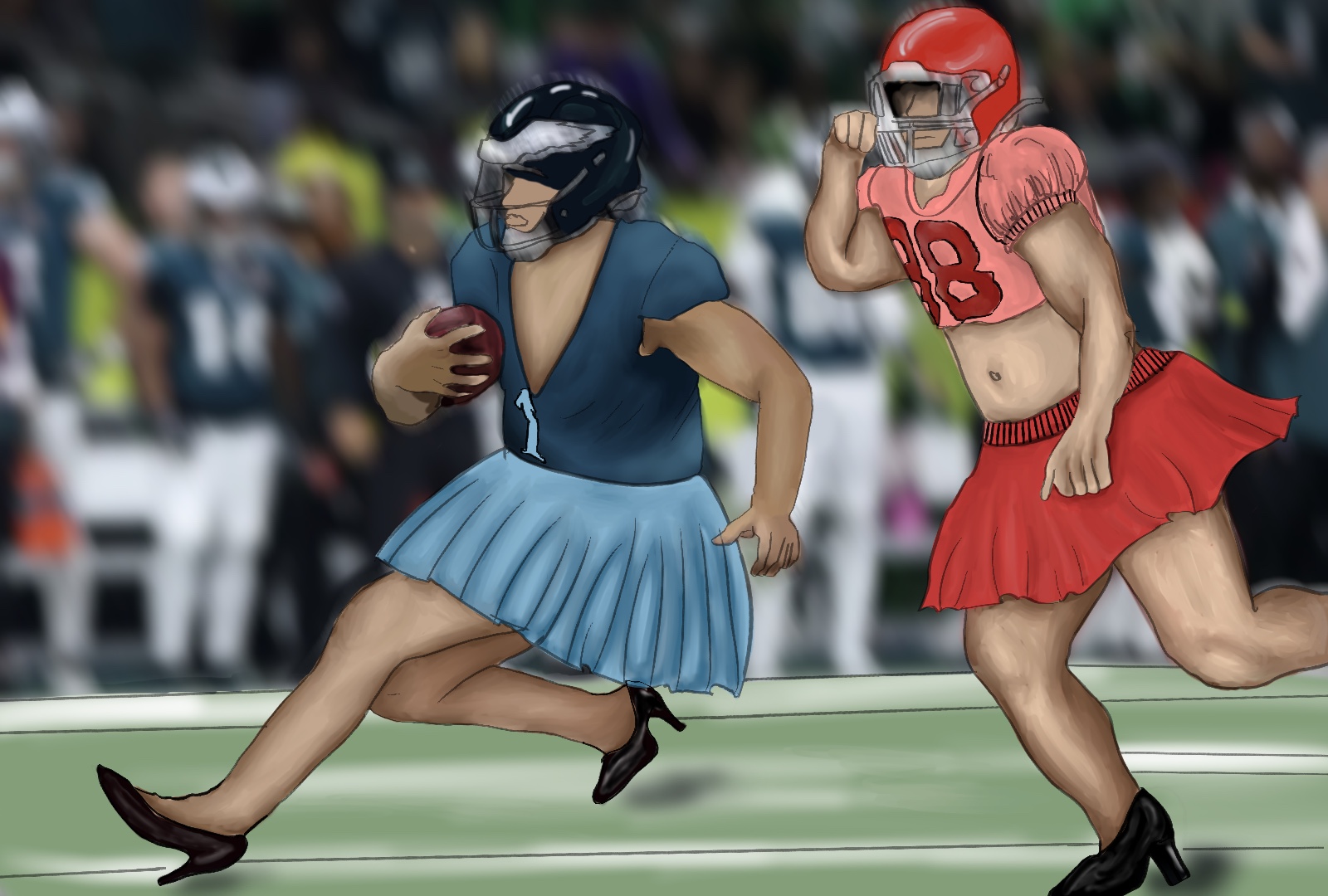 Illustration capturing women in football and their growing impact on Super Bowl culture.