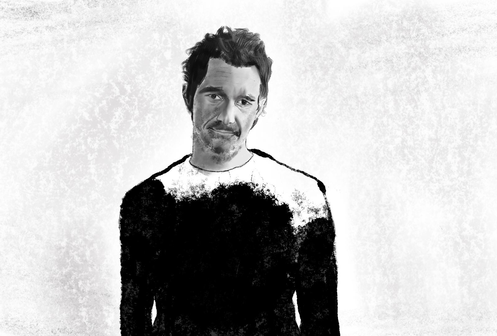 Portrait artwork portraying Boosta and his research between piano, silence and sound art.