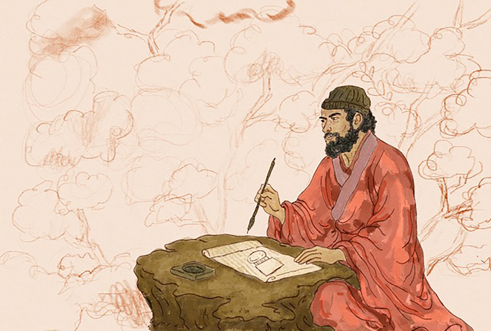 Illustration of an ancient philosopher with a beard, inspired by classical philosophy.